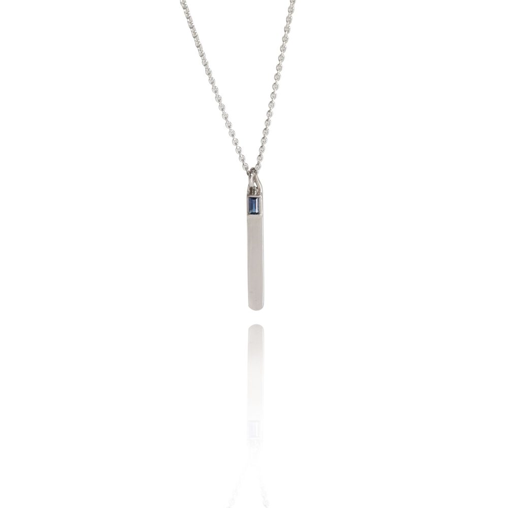 14K White Gold My Story Vertical Bar Pendant With 1 Sapphire, .15 Ct.